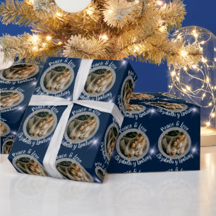 Papier Cadeau Navidades Photo Argent rond et étoiles Bleu