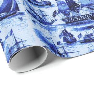 Papier Cadeau NAVIRES À VOILE vintage, NAVIRES DE DIVERSES NATIO