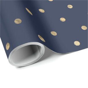 Papier Cadeau Navy bleu classique élégant à pois dorés