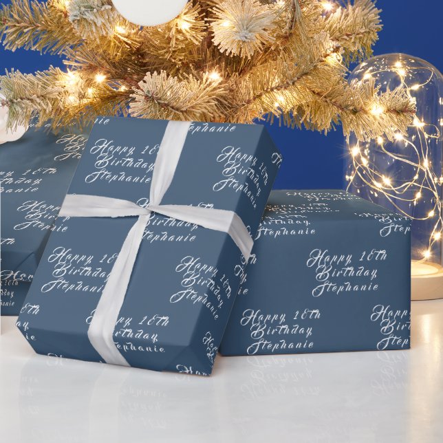 Papier Cadeau Navy Blue 18th Birthday Party Nom Motif moderne (Vacances)