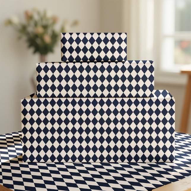 Papier Cadeau Navy Blue Argyle Wrapping Paper (Créateur téléchargé)
