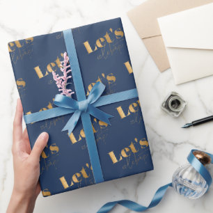 Papier Cadeau Navy et Or Élégants Fêtons l'Anniversaire
