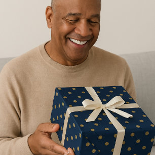 Papier Cadeau Navy et pois dorés Élégant 