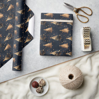Papier Cadeau Navy & Gold Christmas Tree