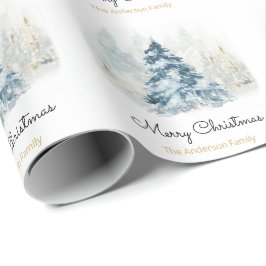 Papier Cadeau Neige de l'aquarelle des sapins de Noël neigeant d