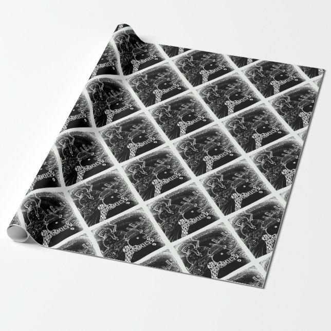 Papier Cadeau Neige et Yaie en noir Noël (Déroulé)
