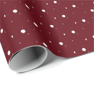Papier Cadeau Neige, flocons blancs, hiver bordeaux