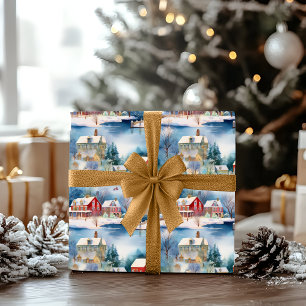 Papier Cadeau Neige hiver Nouvelle-Angleterre Village Noël