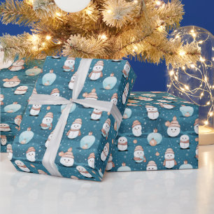 Papier Cadeau Neige Neige Noël Ornements Bleu Noël