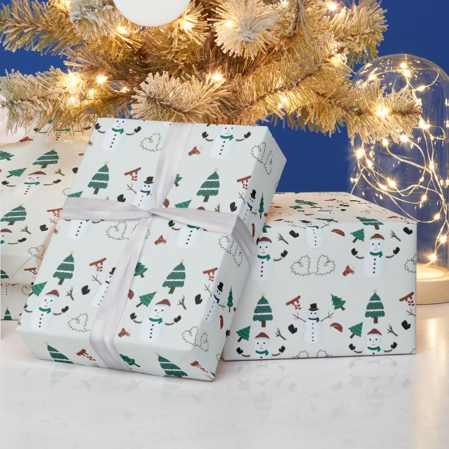 Papier Cadeau Neiges et pins Arbres verts Noël (Vacances)