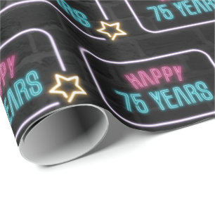 Papier Cadeau Neon 75th Birthday Marquee On Brick Wrapping Paper