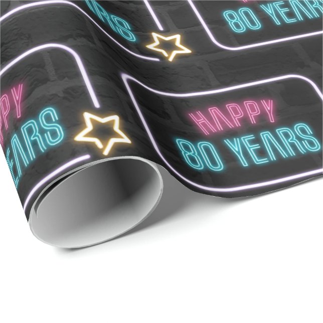 Papier Cadeau Neon 80e Marque d'anniversaire en brique (Coin rond)