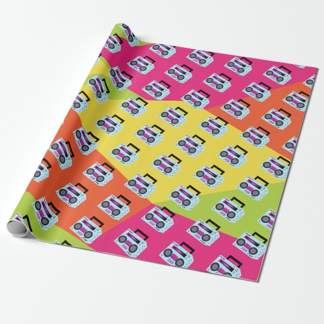Papier Cadeau Neon 80s 90s Jeter Retour Musique Wrapping Papier (Déroulé)