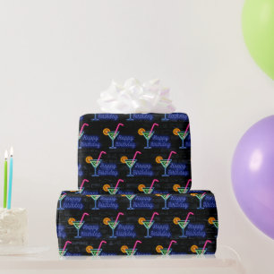 Papier Cadeau Neon Birthday et Cocktail Sign On Brick