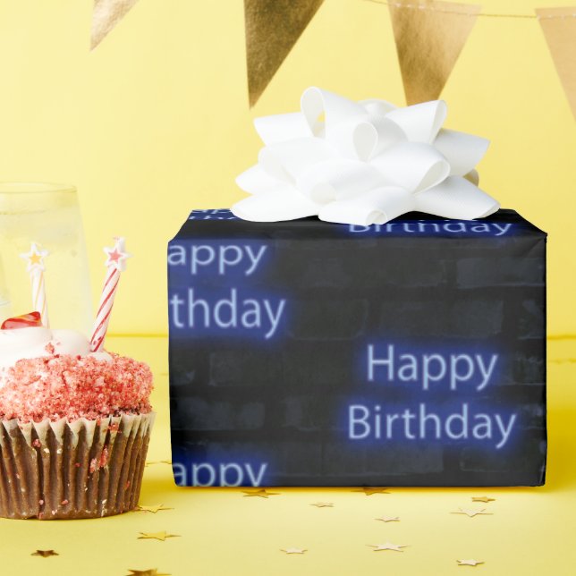 Papier Cadeau Neon Blue Joyeux Anniversaire En Brique (Fête d'anniversaire)