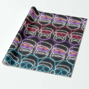 Papier Cadeau Neon Christmas Père Noël moderne