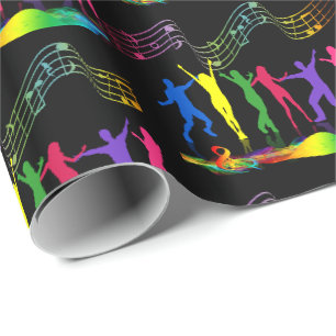 Papier Cadeau Neon Dance Party Musique Personnes en noir