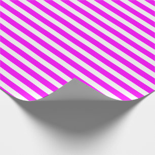 Papier Cadeau Néon Magenta et Rayures Horizontales Simples Blanc