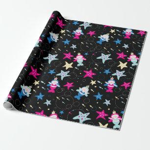 Papier Cadeau NEON Mermaid Sea Life Poisson Starfish Fête d'anni