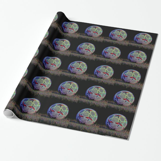 Papier Cadeau Neon Stars Soccer Ball (Déroulé)