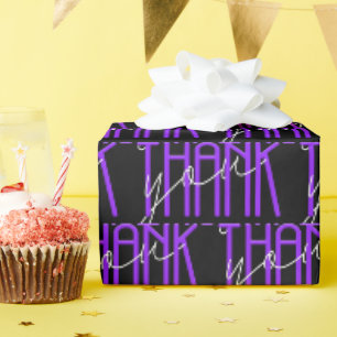 Papier Cadeau néon violet et blanc merci signe