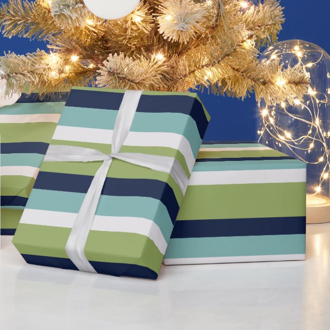 Papier Cadeau Neptune, Coquillages, Green et Navy (Vacances)