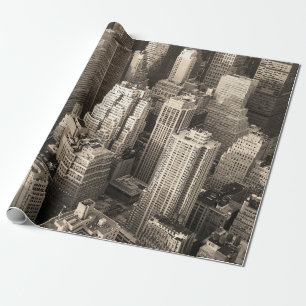 Papier Cadeau New York City Manhattan vue aérienne noir 
