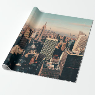 Papier Cadeau New York City skyscrapers rooftop urban view. city