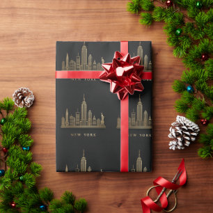 Papier Cadeau New York Skyline Gold Line Art