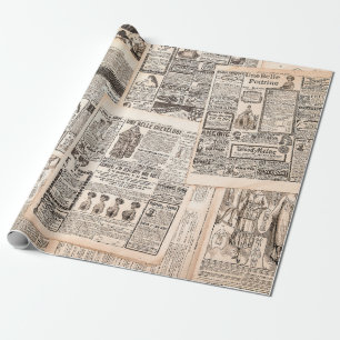 Papier Cadeau Newspaper pages with antique advertising. Woman's 