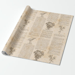 Papier Cadeau Newsprint botanique vintage