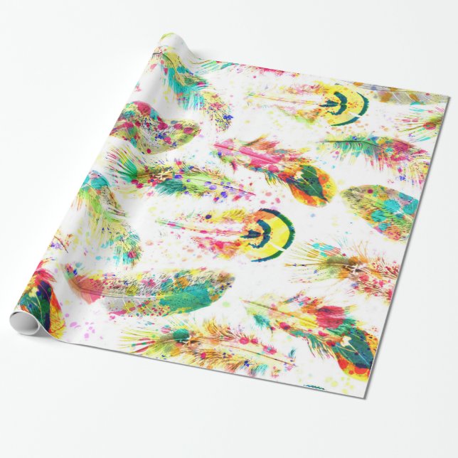 Papier Cadeau Nez de plumes cool à l'aquarelle tendance (Déroulé)