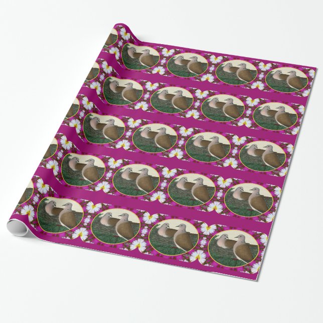 Papier Cadeau Nid de colombe et fleurs (Déroulé)