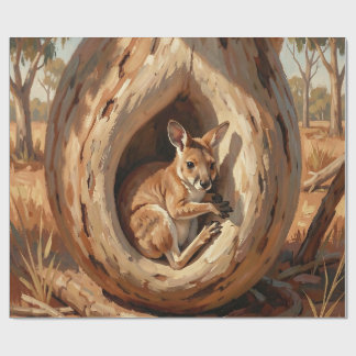 Papier Cadeau Nid douillet de wallaby dans un tronc d'arbre creu
