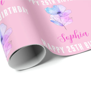 Papier Cadeau N'importe quel anniversaire, nom, rose et bleu aqu