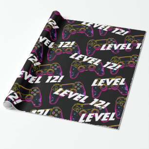 Papier Cadeau Niveau de jeu vidéo sur Gamer Neon Anniversaire