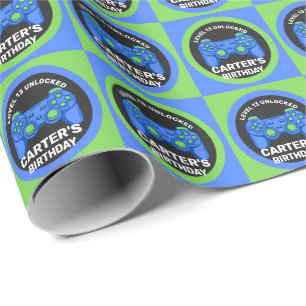 Papier Cadeau Niveau Déverrouillé Gamer Enfant's Birthday Wrappi