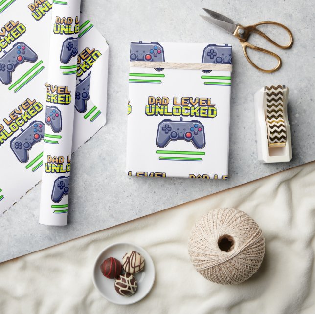 Papier Cadeau Niveau père déverrouillé | Gamer Papa Première Fêt (Artisanat)