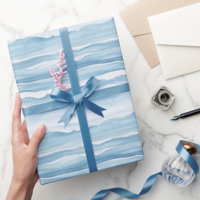 Papier Cadeau Noces Vagues Océaniques Bleu Blanc (Cadeaux)