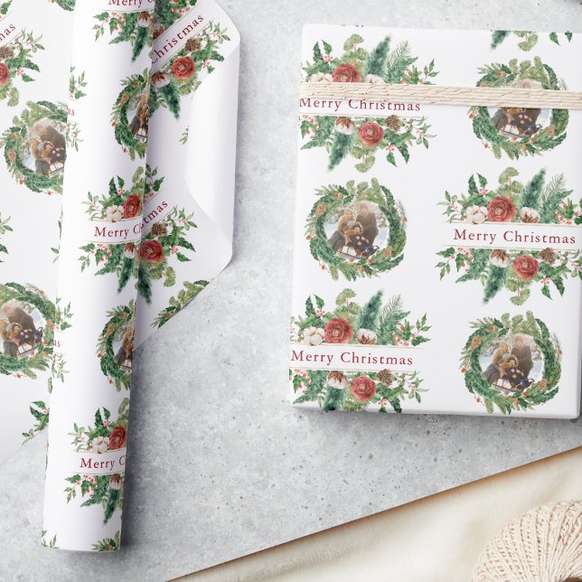 Papier Cadeau Noël (Vintage Floral Christmas Photo Holiday Wrapping Paper by Painted Paperie
)