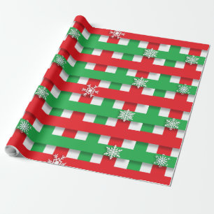 Papier Cadeau Noël À damiers Flammes de neige rouges et vertes