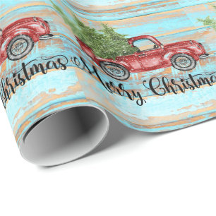 Papier Cadeau Noël à la campagne du Camion Rouge rétro