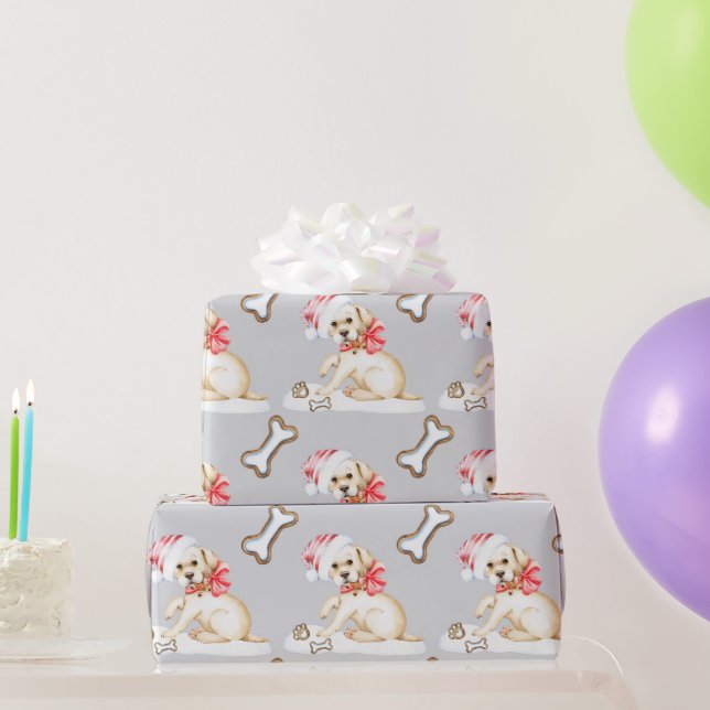 Papier Cadeau Noël à la chienne blanche du Labrador (Cadeaux de fête)