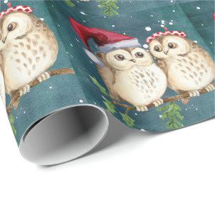 Papier Cadeau Noël à la chouette Père Noël