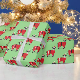 Papier Cadeau Noël à la vache père Noël