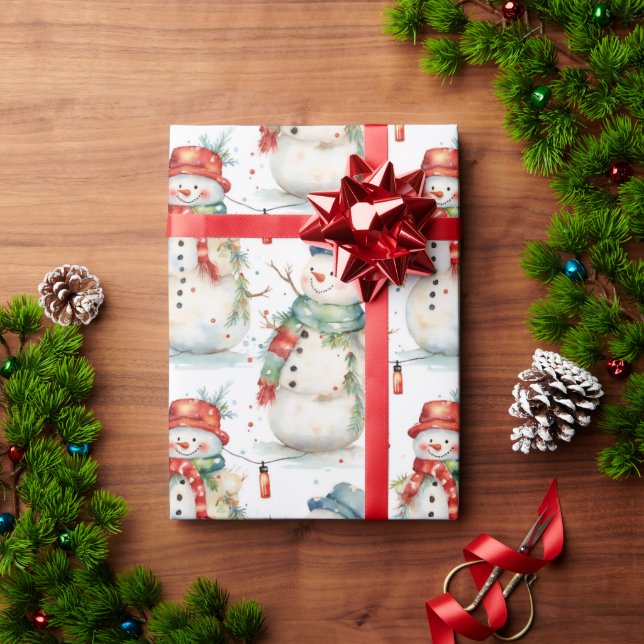 Papier Cadeau Noël à l'aquarelle de neige (Cadeau de vacances)