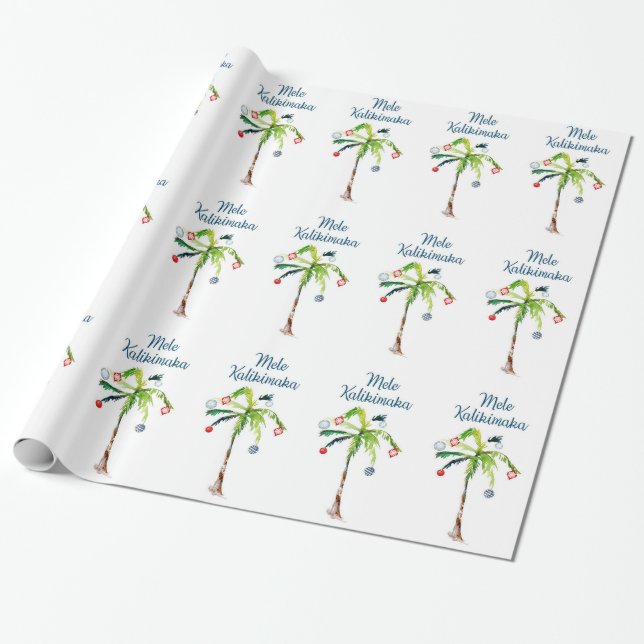 Papier Cadeau Noël à Mele Kalikimaka Palmier (Déroulé)