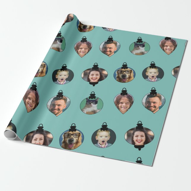 Papier Cadeau Noël Amusant Famille Visages Ornements (Déroulé)
