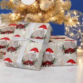 Papier Cadeau Noël Angora Kid Goat Poinsettia Wreath