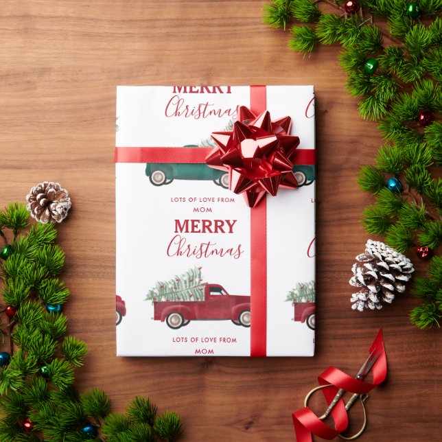 Papier Cadeau Noël Antique Camion Camion Xmas Arbre Personnalisé (Cadeau de vacances)